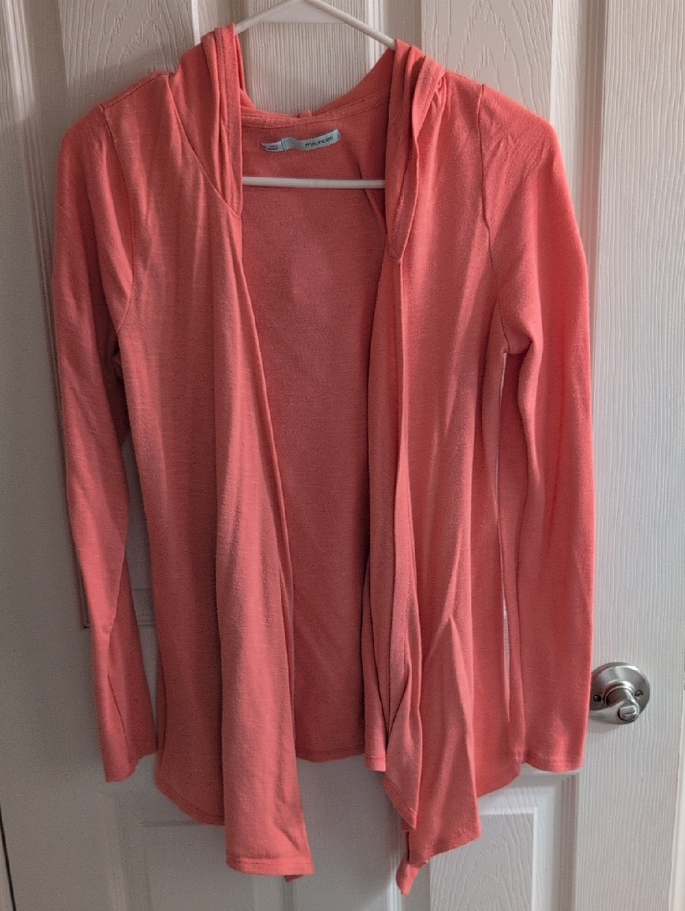 Maurices Coral Open-Front Hooded Cardigan